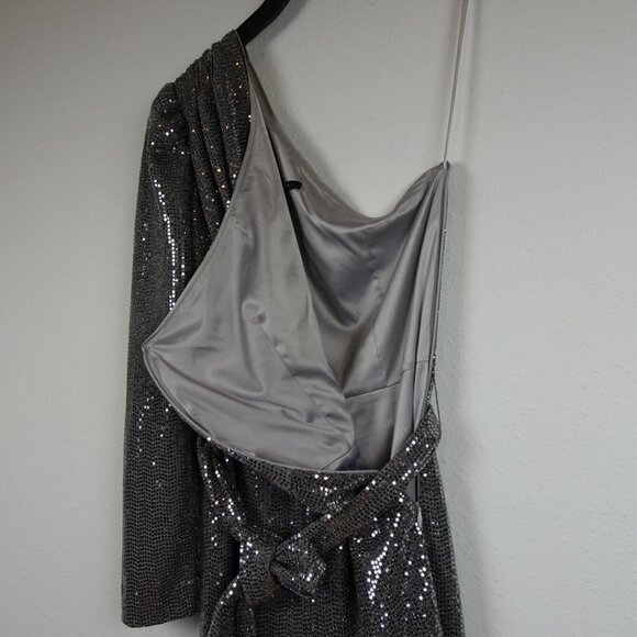 Alex Marie Silver Jumpsuit Women's Petite Size 4P Belted One Shoulder NEW - Picture 7 of 12